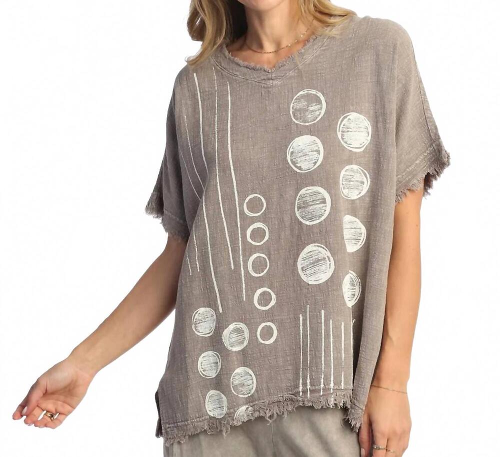 NEW JESS & JANE dot n line cotton gauze top in mineral washed grey
